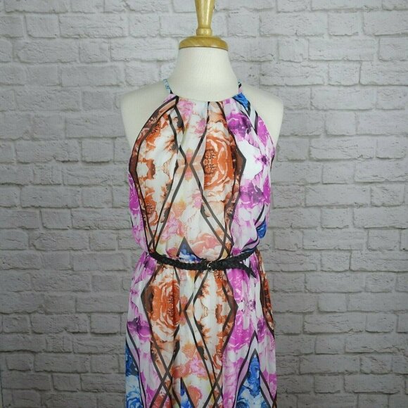 NWT LILY ROSE Dress Maxi Halter Long Floral Belted S - Picture 4 of 12